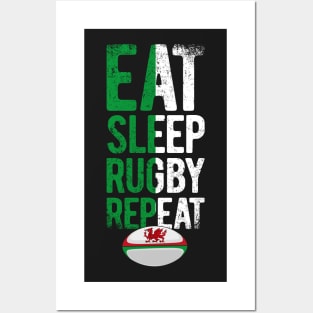 Eat sleep rugby repeat Wales rugby 2 Posters and Art